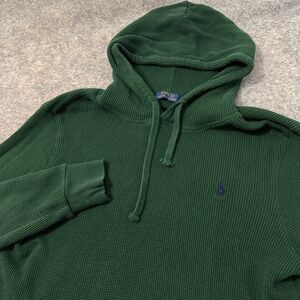 Polo Ralph Lauren Mens Waffle Knit Thermal Hoodie Forest Green Large Pony Logo